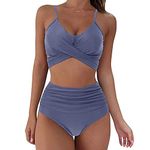 YILEEGOO Women's Two Piece Bikini Set Criss Cross Top High Waisted 2pcs Bathing Suits Swimsuits Sexy Push UP Beachwear Swimwear Suit (Gray, XXL)