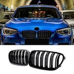 Hengjiayao F20 Kidney Black Front Kidney Grille Suitable for BMW 1 Series F20 F21 2011 2013 2012 2014 Double Bar Grill Gloss Black Radiator Grille (For F20 2011-2014)