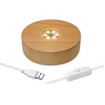 CDIYTOOL Wooden LED Light Base, Round LED Light Dispaly Base Plate Desktop Display Base Stand Ornament Powered by USB for Crystal Ball Jewelry Glass Resin Art Vase Acrylic