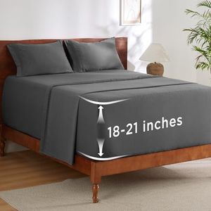 Bedsure Deep Pocket King Sheet Set - Fits Mattresses Up to 21 Inches Thick - 4 Piece GentleSoft Bed Sheets, Moisture Wicking, Soft & Cooling Bedsheet & Pillowcases, Easy & Secure Fit, Dark Grey
