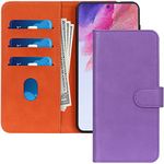 FYY Case Compatible with Samsung Galaxy S21 FE 5G Case,Luxury PU Leather Wallet Phone Case with Card Holder Flip Folio Protective Shockproof Cover[Kickstand Feature] for Galaxy S21 FE 5G 6.4" Purple