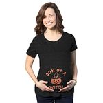 Crazy Dog Tshirts Maternity Son of A Witch Tshirt Funny Halloween Jack-o-Lantern Pregnancy Tee Funny Graphic Maternity Tee Halloween Maternity T Shirt Funny Maternity Shirts Black - L