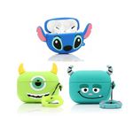 (3Pack) Case for AirPods Pro 2nd/1st Generation (2022/2019) with Keychain, Suublg Cute Skin Design Silicone Cartoon Charging Case Protective Covers for Boys Girls (MrQ+Monster+Stitch)