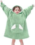 Touchat Wearable Blanket Hoodie, Oversized Sherpa Blanket Sweatshirt with Hood Pocket and Sleeves, Super Soft Warm Plush Hooded Blanket for Kids, One Size Fits All (Light Green)