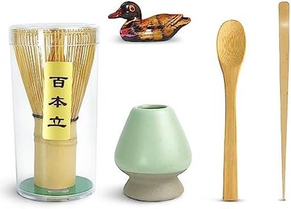 Artcome 5 Pcs Japanese Matcha Tea Set, Matcha Whisk, Traditional Scoop, Tea Spoon, Scoop Holder, Ceramic Whisk Holder Handmade Matcha Ceremony Kit For Traditional Japanese Tea Ceremony