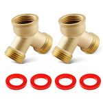 Litorange (2 Pack) Solid Brass Lead Free Body Backyard 2 Way Y Valve Garden Hose Connector MHT 3/4" Inch Thread Splitter Adapter + 4 Silicone Hose Washers