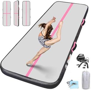 Inflatable Gymnastics Mat Air Tumbling Track Mats For Kids Home Gym Water Gymnastics Yoga Cheerleading Training Landing Exercise with Pump 6.6ft x 3.3ft x 4inch (2m x 1m x 10cm) Pink Black
