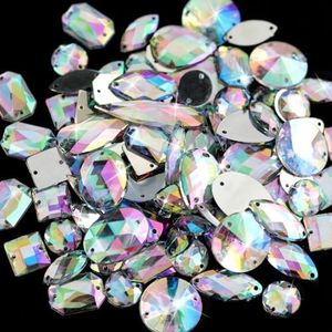 230Pcs Mixed Shape Crystal Sew On Rhinestones Gems Acrylic Flatback Diamante Stones Strass Sewing for Crafts DIY Handicrafts Clothing Wedding Dress Shoes Bag Decorations Accessories(15 White AB)