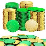 AMS 260 Pieces St. Patrick's Day Shamrock Gold Coins Decoration, Plastic Green and Gold Clover Fake Coin Ornaments for Parties(Coins, Green)