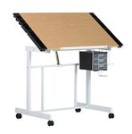 Studio Designs Deluxe Craft Station, Top Adjustable Drafting Table Craft Table Drawing Desk Hobby Table Writing Desk Studio Desk with Drawers, 36''W x 24''D, White/Maple