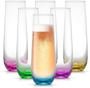 JoyJolt HUE Stemless Champagne Flutes Set of 6 Colored Glasses. 9.4oz Champagne Glasses. Prosecco Wine Flute, Mimosa Glasses Set, Cocktail Glass Set, Stemless Glasses, Crystal Glasses, Bar Glassware