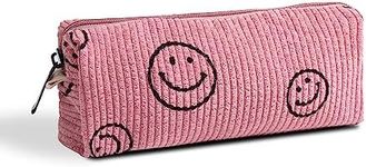 Smile Pencil Pen Case Office Large Storage High Capacity Bag Pouch Holder Box Organizer Makeup Pouch Bag Cosmetic Bag (Pink)