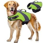 Navaris Dog Swimming Life Jacket - Comfortable and Easy-to-Use Doggy Swim Vest - Adjustable Float Jacket Size Bright Green Colour for Visibility - For Large Dogs