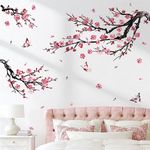 decalmile Watercolor Pink Flower Branch Wall Decals Blossom Tree Branches Floral Wall Stickers Living Room Bedroom Sofa TV Background Wall Decor