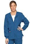 Dickies EDS Signature Scrubs for Women, Snap Front Scrub Jacket in Soft Brushed Poplin 86306, Royal, L