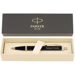 Engraved Parker Pen | Personalized Parker IM Black Lacquer and Gold Trim Ballpoint | Custom Engraved Gift Pen for Birthdays and New Job Celebrations