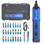 Werktough 4v Mini Electric Cordless Screwdriver with 3-Gear Torque, 5Nm Power, 25pc Screwdriver Bits S2, LED Light USB Charging, Home Improvement