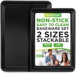 NutriChef Non-Stick Cookie Sheet Baking Pans - 2-Pc. Professional Quality Kitchen Cooking Non-Stick Bake Trays, Black, One Size (NC2TRBL.5)