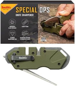 Smith’s 50981 Pocket Pal Tactical Knife Sharpener - OD Green - 2 Stage Sharpener & Diamond Sharpening Rod - Pocket Clip - Outdoor Hunting Knife & Hook Sharpener - Compact & Lightweight