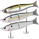 BASSDASH SwimShad Glide Baits Jointed Swimbait Bass Pike Salmon Trout Muskie Fishing Lure (White Shad + Threadfin + Blue Gold, 4.5in/0.65oz)