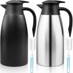 2 Pcs 68 oz Thermal Coffee Carafe Insulated Stainless Steel Coffee Carafe for Hot Liquids Vacuum Thermal Pot Creamer Carafe Dispenser with Brushes Keeping Hot 12 Hours (Silver, Black)