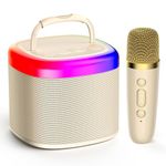 JYX Mini Karaoke Machine - Karaoke Speaker with 1 Wireless Microphone & Party Lights, Idea for Kids & Adults, Perfect for Family Home Parties(Beige)