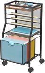 BOHDK Rolling File Cart, 6-Tier Under Desk Organizer on Lockable Wheels, Brown Wood Planks & Mesh File Cart with Sliding Drawer and Paper Trays for Office Home School H, Brown Board