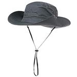 Comhats Sun Hat Men UPF 50 Wide Brim Womens Safari Hat Waterproof for Fishing Hiking Walking Trekking Gardening Windproof Grey L/XL