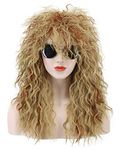 karlery Men Women Long Curly Orange Mix Blonde 70s Heavy Metal Rocker Mullet Wig 80s Costume Anime Wig