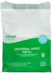 Clinell Universal Cleaning and Disinfectant Wipes for Surfaces - Pack of 225 Wipes - Refill Pack - Multi Purpose Wipes, Kills 99.99% of Germs, Quick Action