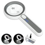 6X 12X Magnifying Glass with Light, Magnifier with Adjustable Light Levels and USB-C Charging, Rechargeable Magnifying Glass for Reading Small Prints, Visually Impaired, Macular Degeneration, Seniors