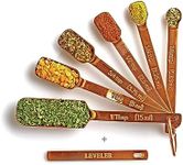 2lbDepot Copper Measuring Spoons - Set of 7 Includes Leveler - Premium Heavy-Duty Stainless Steel, Narrow, Long Handle Design Fits in Spice Jar