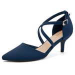 Greatonu Womens Ladies Pointed Toe Court Shoes Cross Strap Kitten Mid Low Heel Wedding Party Bridal Pumps Blue UK 5.5