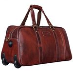 BRAND LEATHER Bombay Brown Leather Soft Sided Travel Duffel with Trolley (Brown) 51 cm x 24 cm x 33 cm