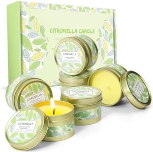 Citronella Candles Outdoor, Scented Candles, Summer Soy Wax Candles, Lemongrass Candles for Outdoor&Indoor, Travel Tin Candles Set for Garden and Camping (6 Packs)