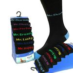 FLAVES FASHION (FF11) 7 PK Days of the Week, Mood, Novelty Black Cotton Rich Suit Everyday Socks 6-11 (UK 6/11, eur 39/45, 7 PAIR PACK MOOD SOCKS[WH1179])