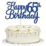 Gyufise 3Pcs Happy 65th Birthday Cake Topper Blue Glitter 65th Birthday Cake Pick Cheers to 65 Years Old Sixty Five and Fabulous Cake Decorations for 65th Birthday Wedding Anniversary Party Supplies