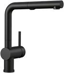 BLANCO 526374 Linus Low-Arc Pull-Out Dual Spray Kitchen Faucet, 1.5 GPM, Coal Black