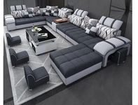 Torque - Galster 12 Seater U Shape Cup Holder Sectional Fabric Sofa Set with 4 Puffy (Right Side, Dark Grey & Light Grey) | Couch for Living Room, Bedroom, Home, Office Furniture | 3 Years Warranty