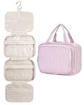 Narwey Hanging Travel Toiletry Bag for Women Wash Bag Cosmetics Makeup Bag Organizer for Travel Size Accessories (Dusty Rose Stripe (Medium))