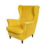 PENDEJATO Wing Chair Slipcovers, 2 Piece Stretch Wingback Chair Cover Soft Velvet Armchair Covers with Elastic Bottom for Living Room Bedroom (Yellow)