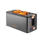 Mecity 4 Slice Toaster, Long Slot Toaster With Warming Rack, Bagel/Defrost/Reheat Functions,Warming Rack, Crumb Tray, 6 Browning Settings, Extra Wide Long Slots, Stainless Steel, 1300W,Grey