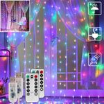 【2 Pack】Curtain Lights, Fairy Lights for Bedroom, 300 LEDs Multicolor Twinkle Lights with 8 Modes USB Operated, LED String Lights with Remotefor Indoor Xmas Party Home Patio Decoration(9.8 x 9.8 Ft)