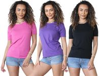 Bahob® 3 Pack Women's Classic-Fit Short-Sleeve Crewneck T-Shirt Plain Cotton T-Shirt Multipacks S-XXL (WHTS-110-A, XXL)