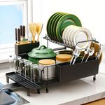 Runnatal Large Dish Drying Rack with Drainboard Set, Extendable Dish Rack, Utensil Holder, Cup Holder, Large-Capacity 2-Tier Dish Drying Rack, Expandable Dish Drainer for Kitchen Counter