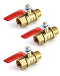 QWORK Ball Valve, 3 Pcs 1/4" Heavy Duty Brass Ball Valve Shut Off Switch, 1/4" Male x Female NPT Thread Pipe Fitting Air Compressor Shut Off Valve