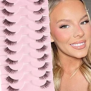 Glowing Win Medias Pestañas Postizas Naturales Banda Tranparente Wispy Pestañas Ojo De Gato 10 Pares Half Lashes 3D Suave Cat Eye Lashes False Eyelashes