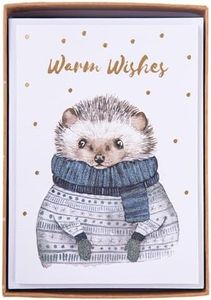 Graphique Cozy Hedgehog Holiday Cards | Pack of 15 Cards with Envelopes | Christmas Greetings | Gold Foil and Glitter Accents | Boxed Set | 3.25" x 4.75"
