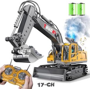 17CH Remote Control Excavator Construction Toy for Boys - 2400mAh RC Excavator w/Metal Shovel/Spray/Lights/Sounds, 2.4Ghz RC Bulldozer for Kid，RC Stunt Engineering Vehicles Kid Toys Gift for 8-12 Year