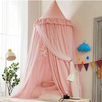 HUOQOU Bed Canopy for Girls Double Layer Princess Round Dome Children Dreaming Mosquito Net Bed Linen Girls Room Castle Play Tent Hanging House Decor Reading Corner Canopy (Pink/White)